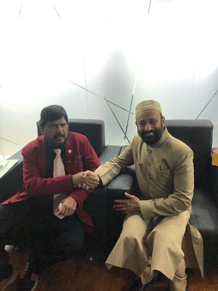 Dr. Mustafa Saasa with H.E. Ramdas Athawale - Honorable Union Minister of State for Social Justice and Empowerment, Govt. of India at Maple Leaf, Dubai - UAE on 27th January 2020.