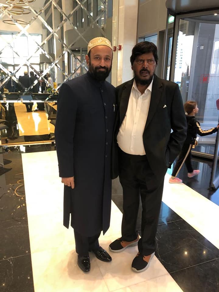 Dr. Mustafa Saasa with H.E. Ramdas Athawale - Honorable Union Minister of State for Social Justice and Empowerment, Govt. of India at Maple Leaf, Dubai - UAE on 27th January 2020.